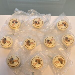 Lot vintage Kitschy Mushroom Drawer Pulls knobs whimsical fairy, cool tone cream